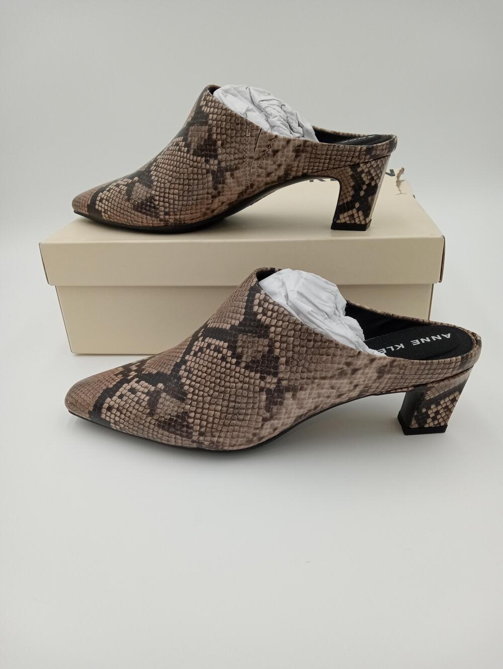 Anne Klein AKSABRINE Shoes Womens Size 8 Brown Snake Print Mule Block Heels